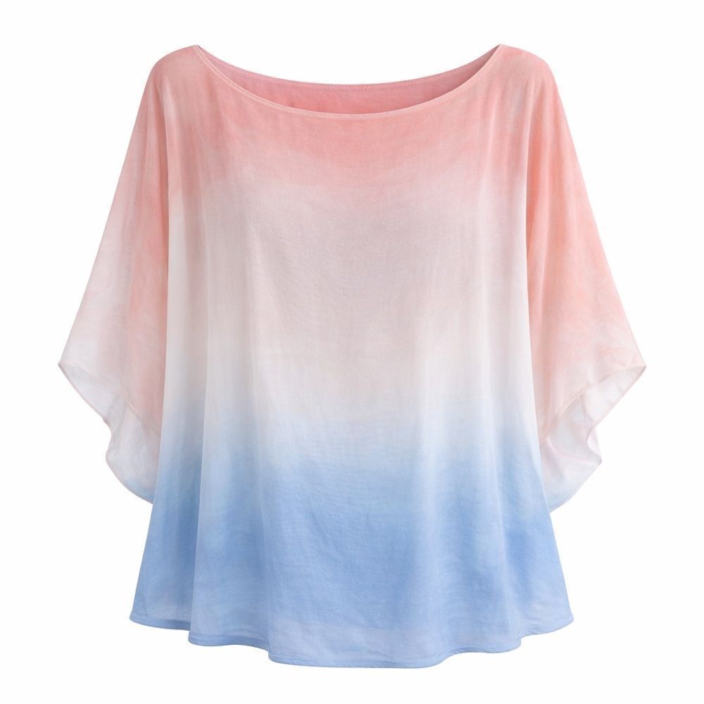 Vintage Tunic Silk linedundershirt Ombré Kimono Top Oversized blue peach cream S